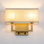 Yosoan Linen Fabric Boho Wall Sconce Bedside Light with On Off Switch, 2-Light Brass Finished Hardwired Vintage Industrial Dual Wall Mount Lamp Square Shade for Bedroom Living Room Stairwell(Antique)