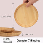 Bamboo Dinner Plates Set of 2, 7.5-inch Wooden Serving Plates with Raised Edges for Snack/Dessert, Round Lightweight Dishes Doubles as Pasta Bowls for Fruit/Salads, Wide and Shallow