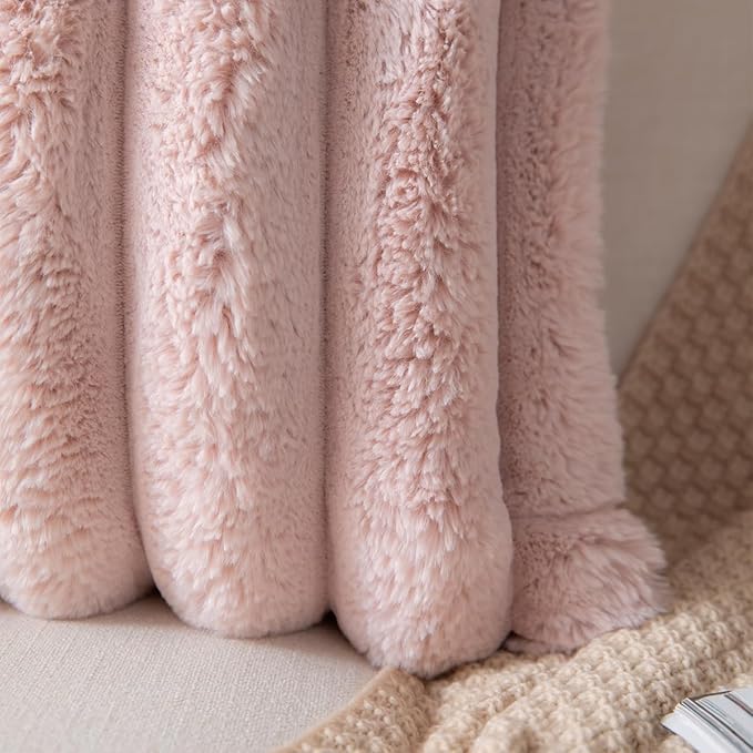 Faux Fur Plush Throw Pillow Covers 18x18 Inch Set of 2 - Luxury Decorative Fuzzy Striped Soft Cozy Pillowcase for Couch, Sofa, Living Room - Pink