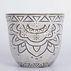 VanEnjoy 5.9 inch Round Bohemian Style Ceramic Planter, Geometry Engrave Off White Brown Succulent Planter Flower Pot, Indoor Outdoor Decorative Planter
