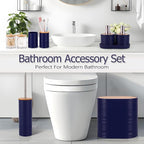 Navy Blue Bathroom Set, 25 PCS Bathroom Accessories Set with Shower Curtains, Rugs, Trash Can, Toothbrush Holder, Soap Dispensers, Toothbrush Cup, Vanity Tray, Soap Dish, Toilet Brush, Qtip Holders