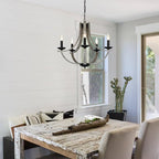 Rustic Chandeliers for Dining Room Light Fixture, 5-Light 24 inch Faux Wood Texture Hanging Lighting Fixtures,Farmhouse Candle Chandeliers for Living Room Kitchen Island Foyer Entryway