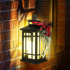 Metal Christmas Decorative Candle Lantern with Led Light,Red Plaid Ribbon,Lighted Hanging Vintage Lanterns for Home Decor Table Fireplace Porch Indoor Outdoor Decorations,Serpro