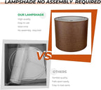8" Wx 9" H Drum Lampshades, No Assembly Required, Fabric Lampshade for Table Lamp, Bedside Lamp, Floor Lamp, Metal Spider Fitter, Coffee-colored