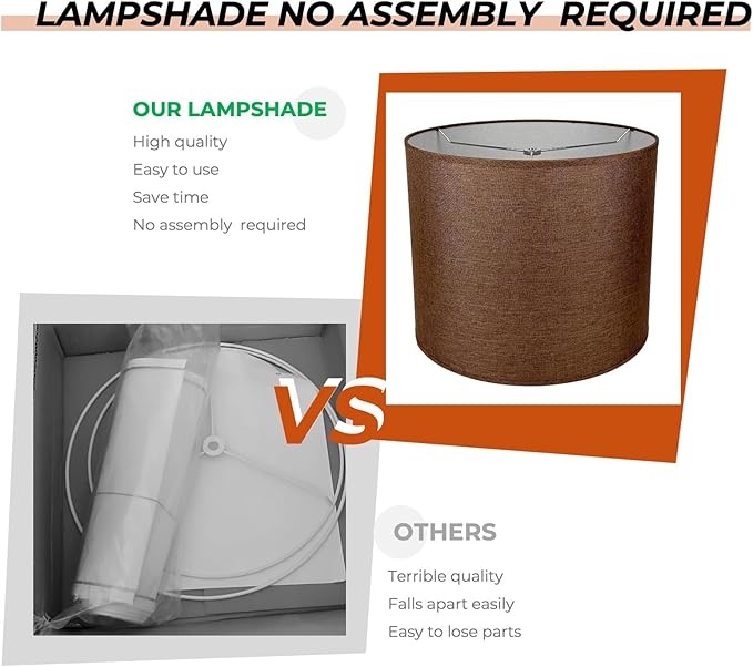 8" Wx 9" H Drum Lampshades, No Assembly Required, Fabric Lampshade for Table Lamp, Bedside Lamp, Floor Lamp, Metal Spider Fitter, Coffee-colored