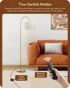 EDISHINE Modern Arc Floor Lamp with Remote, Dimmable Gold Floor Lamp, 3000K-6500K Color Temperatures, Tall Pole Reading Floor Lamps for Living Room Bedroom Office, Footswitch, LED Bulb Included