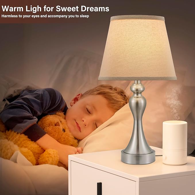 Seealle Touch Lamps for Night Stands - Bedside Lamps Set of 2, 3 Way Dimmable, USB C+A for Bedroom & End Tables (Oat&Nickel)