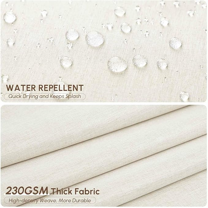 Scalloped Shower Curtain Linen Textured with 12 Metal Hooks Cute Modern Style, Washable Waterproof Cloth Shower Curtains with Black Border for Bathroom Decor Hotel Bathtub, Beige/Cream, 72x72