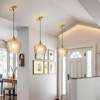 Modern Gold Pendant Light, Amber Glass Farmhouse Kitchen Island Pendant Light Fixture Adjustable Vintage Hanging Ceiling Light for Dining Room Corridor Bedroom 9.45 inch