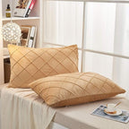 JAUXIO Diamond Pinch Pleated Crystal Velvet Pillowcases 2 Pack Solid Pintuck Throw Cushion Cover for Home Decor Hidden Zipper Closure (Camel, King)