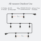 Brightech Ambience Pro LED String Lights - 24 Ft Commercial Grade Patio Lighting Outdoor Waterproof - 7 Heavy Duty Porch Lights for Outside, Christmas, Backyard - 1W Vintage Edison Bulbs, Dimmable