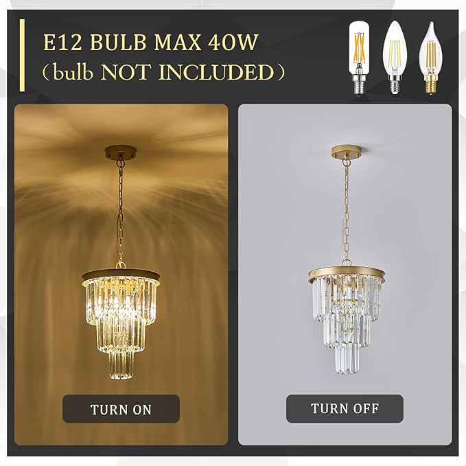 Modern Crystal Pendant Light for Kitchen Island, Mini Gold Crystal Light Fixture Luxury for Dining Room, K9 Ceiling Pendant Light 3 Tiers for Hallway Bedroom Closet