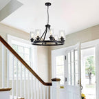 8-Light Black Dining Room Light Fixtures Farmhouse Wagon Wheel Chandelier Kitchen Island Pendant Lights Modern Industrial Rustic Adjustable Height Metal E26