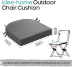 idee-home Outdoor Chair Cushions Set of 2, Thick 17" x 17" x 3" Outdoor Seat Cushion Patio Furniture Waterproof with Ties, Patio Chair Pads Dining Medium Grey