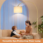 Ambimall Dimmable Arc Floor Lamp with Remote, Color Temperatures and Brightness Adjustable, Arched Floor Lamp with Rotating Head, Over Couch Arched Reading Light for Living Room (Deep Beige and Gold)