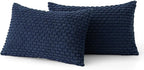 MIULEE Pack of 2 Decorative Throw Pillow Covers 18x18 Inch Soft Boho Striped Textured Corduroy Pillow Covers Modern Farmhouse Home Decor for Couch Bed Sofa Living Room Navy Blue
