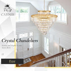 8 Tiers Large Gold Crystal Chandeliers 28 Lights 43.3" Modern Luxury Chandelier for High Ceiling Foyer Round K9 Ceiling Pendant Light Fixture for Living Dining Room Hotel Lobby