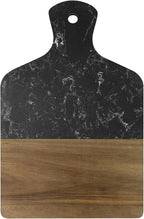 Marble Cutting Board, Charcuterie Board with Handle, Marble and Acacia Tray for steak, cheese, hamburgers and biscuits, Great for gifts (black)