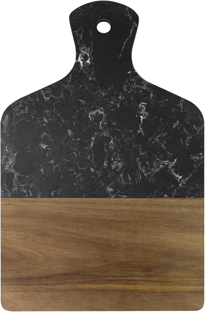 Marble Cutting Board, Charcuterie Board with Handle, Marble and Acacia Tray for steak, cheese, hamburgers and biscuits, Great for gifts (black)