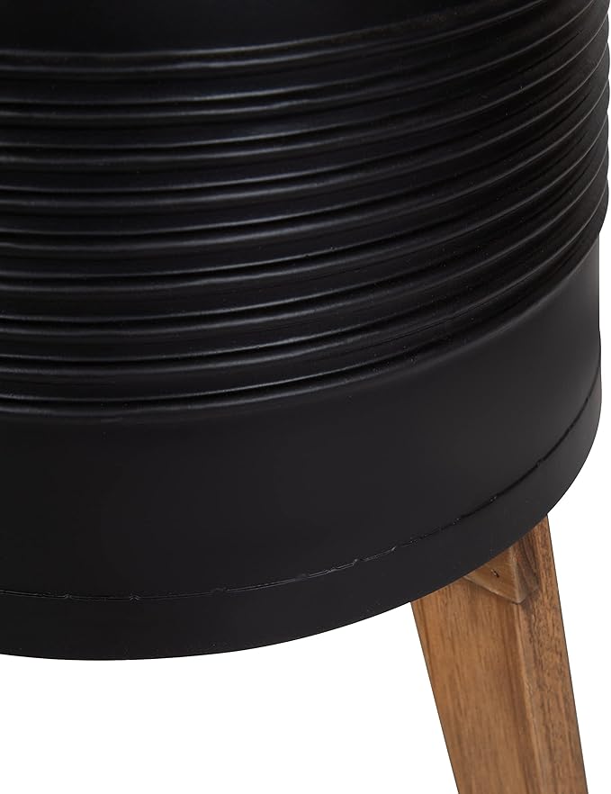 Kate and Laurel Gavri Farmhouse Freestanding Indoor Planter; 11.25 Inch Diameter; Black and Rustic Brown; Decorative Plant Stand with Wood Base and Iron Pot