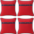 Outdoor Sunbrella Decorative Pillows with Triple Coconut Buttons Pack of 4, 16" x 16" Outdoor Pillow Set for Couch Bed Throw Patio Sofa, Canvas Logo Red/Specrtum Indigo
