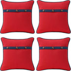 Outdoor Sunbrella Decorative Pillows with Triple Coconut Buttons Pack of 4, 18" x 18" Outdoor Pillow Set for Couch Bed Throw Patio Sofa, Canvas Logo Red/Specrtum Indigo
