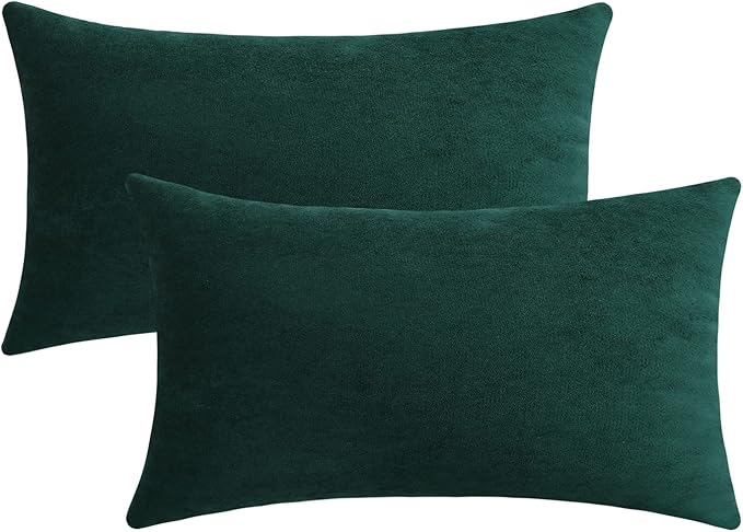 Jeneoo Decorative Hunter Green Throw Pillow Covers Soft Rectange Chenille Comfy Cushion Couch Cases for Home Sofa Decor (Set of 2, 12 x 20 Inches)