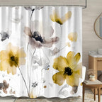 Boho Floral Shower Curtain, Cream Tan Beige Yellow Grey White Flower Farmhouse Fabric Shower Curtains Set for Bathroom Decorative with Hooks 72 X 72 inch Spring Bath Decor