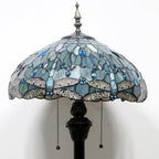 WERFACTORY Tiffany Floor Lamp Sea Blue Stained Glass Dragonfly Standing Reading Light 16X16X64 Inches Antique Pole Corner Lamp Decor Bedroom Living Room Home Office S147 Series