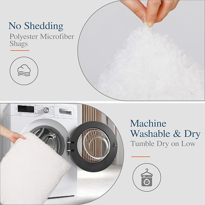 Walensee Bath Rug - Non Slip, Soft Microfiber Shaggy Bath Mat (20 x 32, Ivory) - Water Absorbent, Thick Plush Shower Mat - Machine Washable