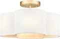 Gold Semi Flush Mount Ceiling Lights, 14" 4-Light Ceiling Light Fixtures with Fabric Shade in Quatrefoil Shape, Farmhouse Brass Drum Lighting for Kitchen Hallway Bedroom, AD-22007-4SF-GD
