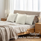 decorUhome Pack of 4 Faux Fur Throw Pillow Covers 20x20, Soft Decorative Couch Pillow Covers with Velvet Back for Modern Sofa Living Room, Cream White