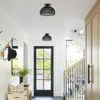 2 Packs Black Boho Light Rattan Ceiling Lighting Fixtures Small Boho Lamp Shade Flush Mount Ceiling Light Hand Woven Chandelier for Entryway Bedroom Kitchen Nursery Lights