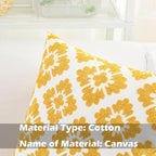 HWY 50 Mustard Yellow Decorative Throw Pillow Covers 18x18 Inch (1 Piece), Embroidered Cotton Farmhouse Cushion Cover Pillow Case for Sofa Couch Living Room Bed, Little Sunflower