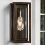 15" Large Outdoor Light Fixture Wall Mount, Distressed Brown Outdoor Sconce Lights, Modern Waterproof Exterior Porch Lights with Clear Glass Shade for Front Door, Garage, 1 Pack