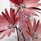 Rustic Farmhouse Shower Curtain, Farm Red Daisy Floral Flowers and Butterfly on Country Wooden Shower Curtain for Bathroom, Light Burgundy Gray Grey Shower Curtain with 12PCS Hooks, 70X84IN