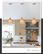 Brushed Nickel Pendant Lights Kitchen Island, Globe Pendant Light Fixtures with 8 Inch Clear Glass Shade, Modern Hanging Light Fixtures for Kitchen, Bedroom (1 Pack - Amber Glass Pendant Light)