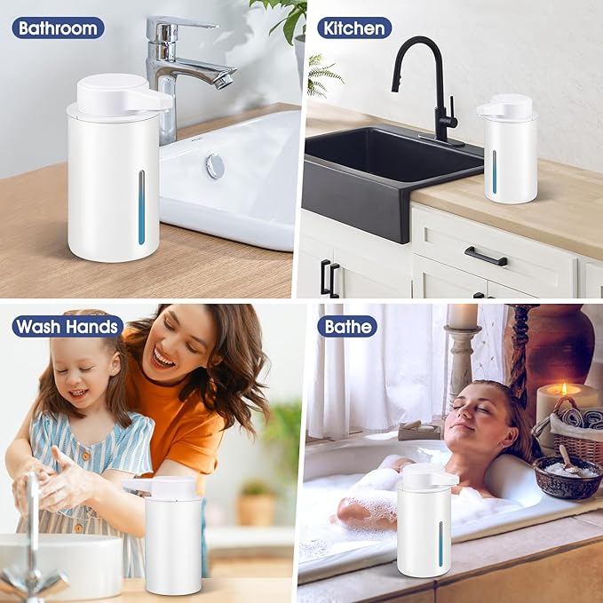 2 Pack Automatic Foaming Soap Dispenser, 13.5oz Touchless Electric Hand Soap Dispenser, Rechargeable Foam Pump for Bathroom Countertop, Kids & Family Use (White)