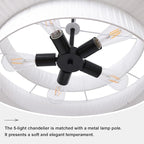 LamQee 23.6inch Farmhouse Fabric Chandelier,3-Tier Large Ceiling Light Fixture Height Adjustable with Round Fabric Shade Modern Pendant Light Dining Room Light Fixtures Over Table