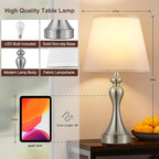 Seealle Touch Lamps for Night Stands - Bedside Lamps Set of 2, 3 Way Dimmable, USB C+A for Bedroom & End Tables (White&Nickel)