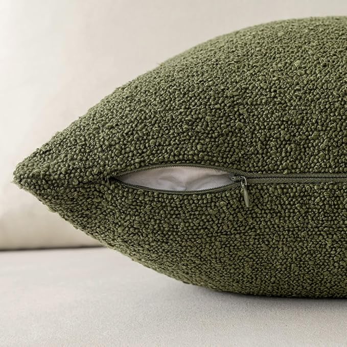 MIULEE 18x18 Inch Decorative Pillow Covers for Couch Bed Set of 2 Textured Boucle Neutral Winter Throw Pillows Olive Green Accent Solid Cushion Pillowcases Sofa Livingroom Home Decor