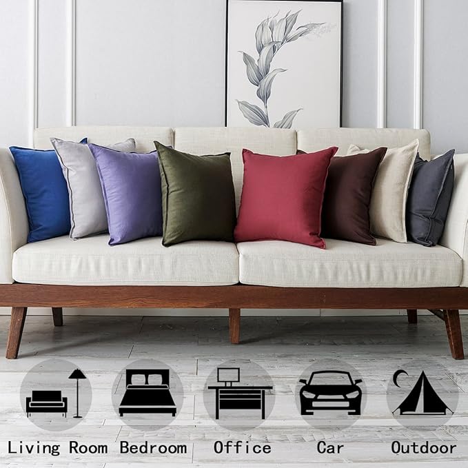 Jeanerlor Solid Cotton Linen Decoration Throw Pillow Cover Dark Grey Cushion Case vhc Pillow Cover Decorative Waist Pillowcase for Couch/Bed/Chair 18"x18" 2 pack
