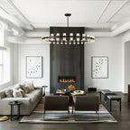Modern 60 inch Black Round Chandelier, Extra Large Chandeliers Crystal Chandeliers for Living Room, Large Wagon Wheel Chandelier for Foyer, Staircase, Entrance,Includes Bulb