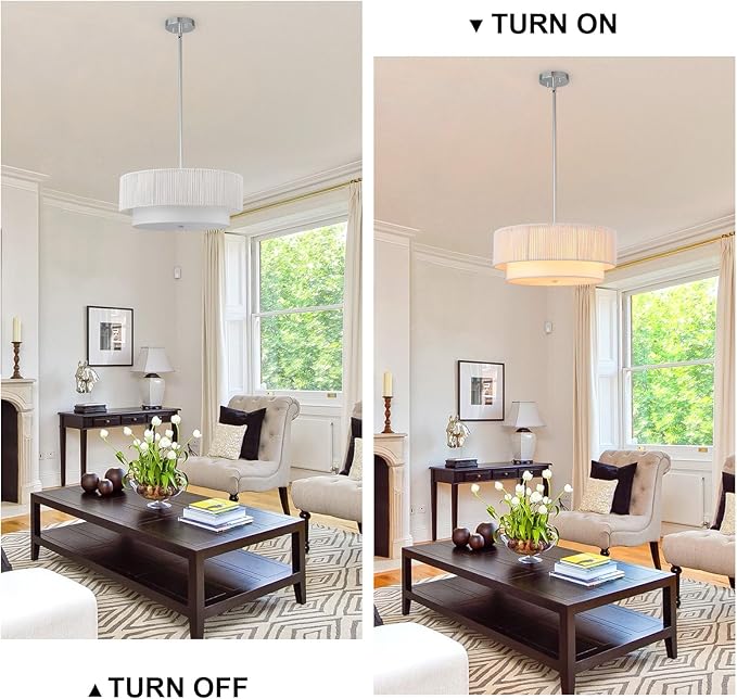 Rattan Farmhouse Chandeliers for Dining Room，Rattan Pendant Light Fixture Boho Light Fixtures with Fabric Shade Chandeliers for Bedroom Dining Room Foyer Kitchen Hallway Farmhouse（White）