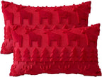 OTOSTAR Set of 2 Xmas Soft Plush Short Wool Velvet Decorative Throw Pillow Covers Rectangular Luxury Style Cushion Case Pillow Shell for Sofa Bedroom Christmas Tree and Elk Red, 16x24 Inch