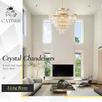 Large 36" Gold Crystal Chandeliers 23 Lights Modern Luxury Chandelier for Foyer Staircase Chandeliers 6 Tiers Round K9 Ceiling Pendant Lighting Fixture for Living Dining Room