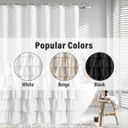 Seasonwood White Ruffle Shower Curtain Farmhouse Shower Curtain 72 X 84 inch Fabric Shower Curtains with Buttons & White Ruffles for Bathroom Bathtubs Decor Accessory