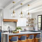Pendant Lights Kitchen Island: 3 Pack Gold Light Fixture Modern with Clear Glass - 10 Inch Mid Century Globe Kitchen Lighting Fixtures Ceiling for Foyer Bedroom