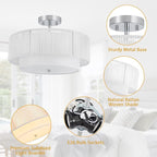 SineRise 16'' Rattan Flush Mount Ceiling Light Fixture,2-Tier Drum Hand-Woven Boho Flush Mount Ceiling Light,Farmhouse Light Fixture for Living Room,Kitchen,Bedroom Foyer Entryway ect.（White）