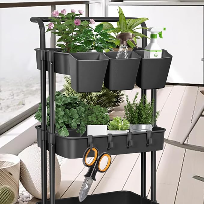 5 Pack Hanging Cup Holders, Multipurpose Rolling Cart Accessories Utility Cart Accessories For Art Craft Supplies, Space Saving Hanging Storage Basket Pencil Holder Makeup Organizers (Black)